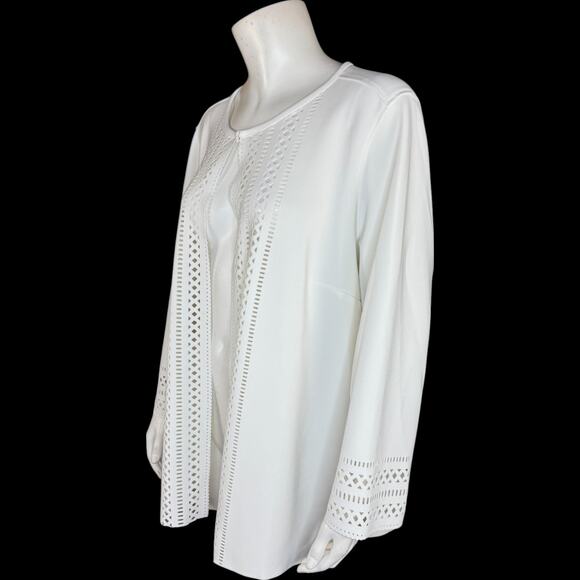 GRAVER Susan Graver LK Fusion Plus Regular Laser Cut Cardigan Cream Petal L - Picture 4 of 13